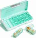 AM PM Pill 组织者 2 Times A Day, 7 Day Pill Box Weekly Pill 组织者使用单独的集装箱旅行,可携带的每日药品规划者维生素、鱼油、补充剂(绿色)