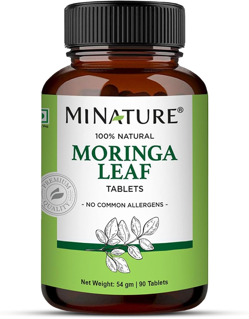 莫林加叶片 - 90片,1000 mg| 由米自然 100% Natural Moringa| 抗氧化剂 | 莫林加叶粉 来自印度