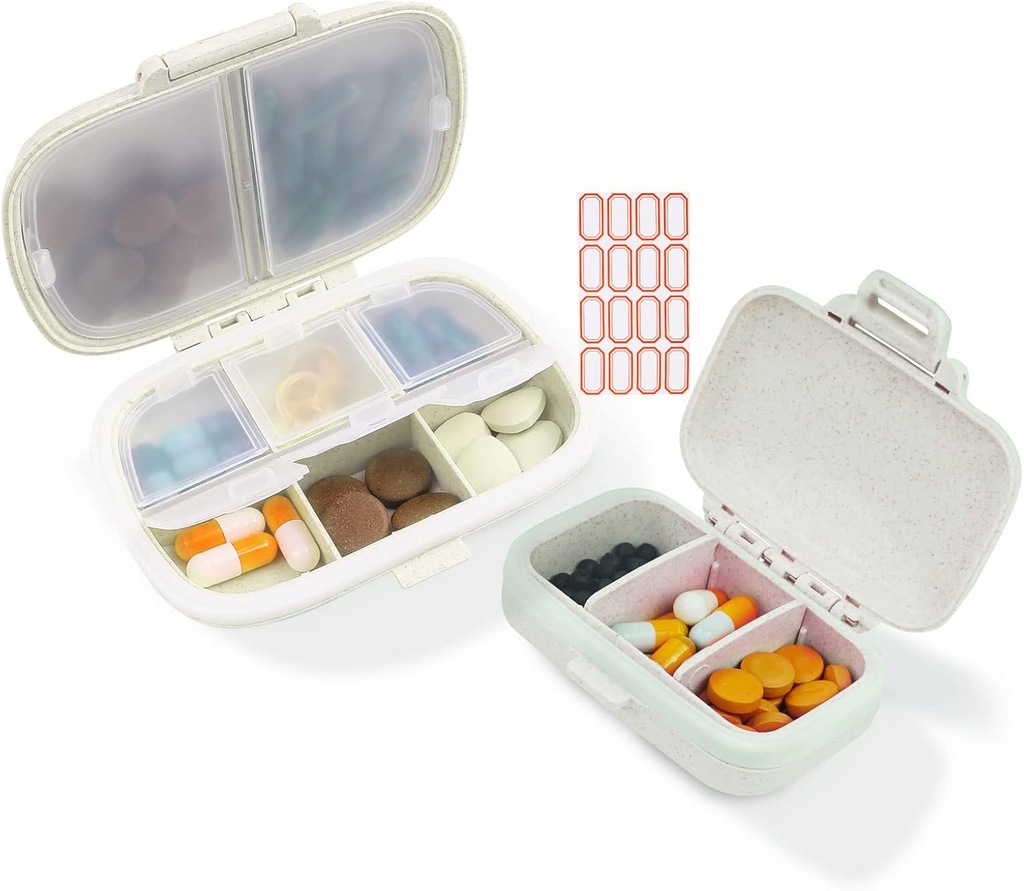 2 Pack Pill 组织者盒 - 小药剂师家居旅行基本必需品 补充 Holder 便携式维生素案例 8 比较和3 比较容器每日药品