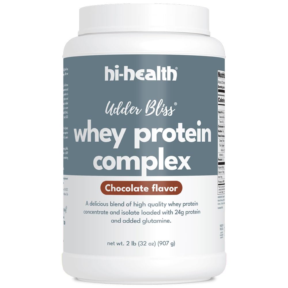Udder Bliss Whey Protein Complex Powder, Blend of Bioavailable Whey Protein Concentrate and Isolate with Added Glutamine, Chocolate (2 Pounds)