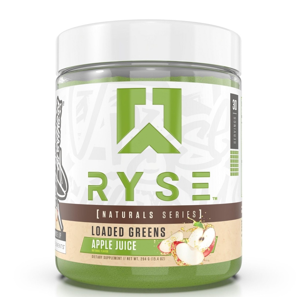 RYSE 装载的绿地超级食品粉 - 苹果汁 - 每日补充 绿地平衡,BettaBerries & Sukre Fiber - 支持文摘,豁免和能源 - 没有人工甜品 - 30种服务