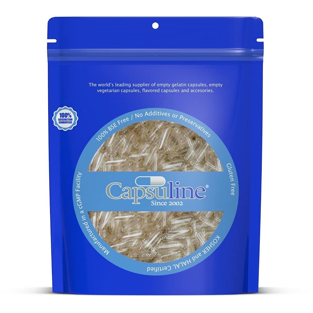 Capsuline Six 00 - 清空 Gelatin Capsules - 清空 Gel Pill Capsules - DIY 纯波文 Pill Capsule 填充 - 空盖 - Kosher, Gluten Free, Halal and Non-GMO (500 计数, 清空)