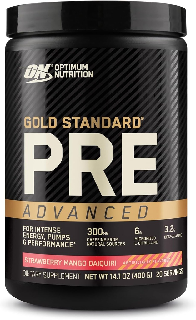 最佳营养金标准预选工作高级,配有Creatine,Beta-Alanine,Micronized L-Citrulline和Cafeine for Energy, Keto Friendly, 草莓芒果Daiquiri, 20种服务