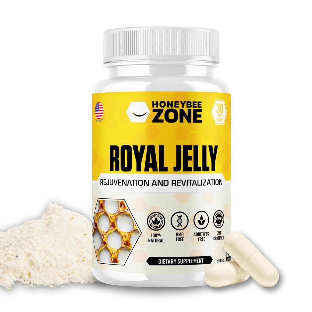 皇家Jelly Capsules – 500 mg 能量, 光滑皮肤和大脑助推器 补充 QQ N-GMO, Gluten-Free, 60 Easy-to-Swallow Vegie Capsules
