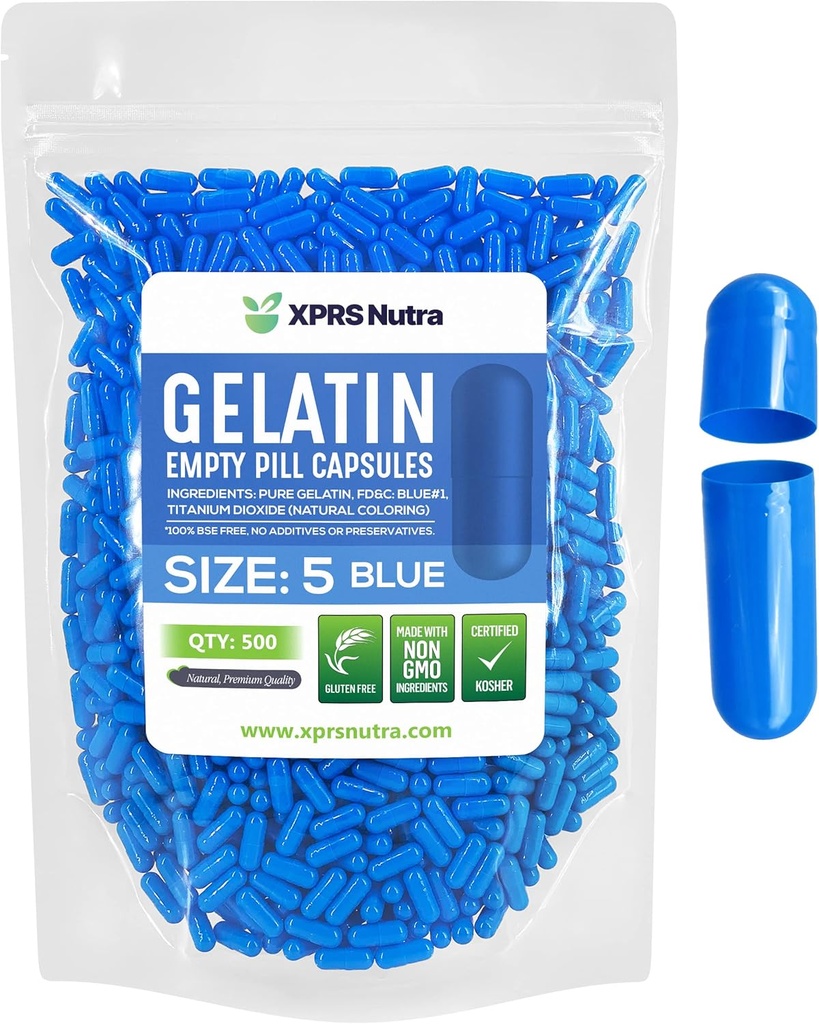 XPRS Nutra 大小 5 空卡普尔 - 500 个非常小的空格莱汀卡普尔 - 药丸 DIY Capsule 填充 - 填充 Pill Gel Caps for Do-It - Yourself Vitamin Suppers (蓝色)
