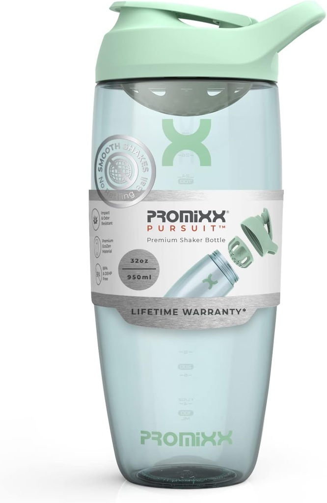 Promix 追逐蛋白质摇摆瓶(32 oz) – 寂静无声的无篮混音器,Leak-Proof Lid,BPA/BPS & Phthate-Free ECOZEN – 蛋白质摇摆杯,工作前和工作后平滑