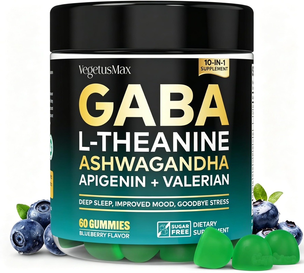 GABA L-Theanine Gummys,无糖 平静 Gummys with L-Theanine, Ashwagandha, Valerian Root, Magnesium QQ支持睡眠,压力救济和放松 QQ GABA 成人蓝莓火焰的补编