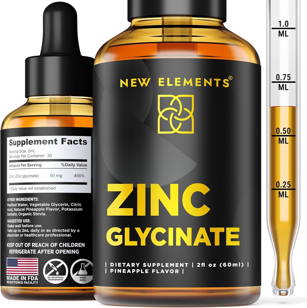 Zinc Supplements 50mg | Liquid Zinc Supplement | Zinc Glycinate Drops for Adults | Supports Immune Health | Metabolism | Skin Care Supplement | Non-GMO | Vegan | Gluten-Free