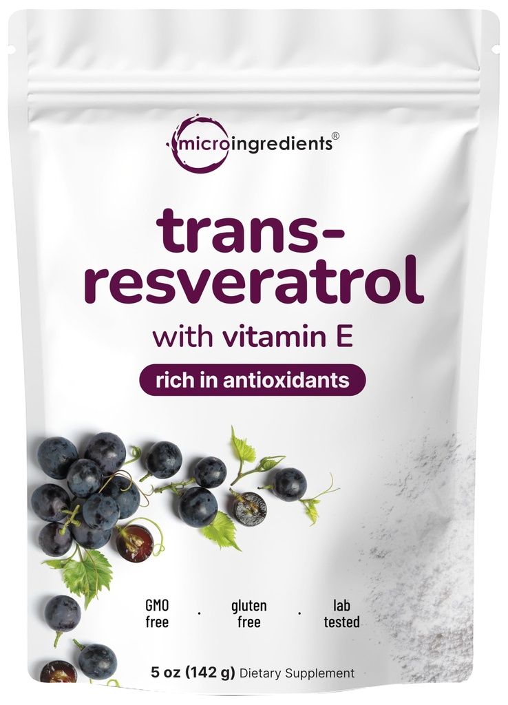 纯反阻燃剂粉末,配有维生素E,5 Ounce, 2 in 1 Formula, 微化粉末, 更好的吸收, Premium Resveratrol 补充剂, 超级抗氧化剂
