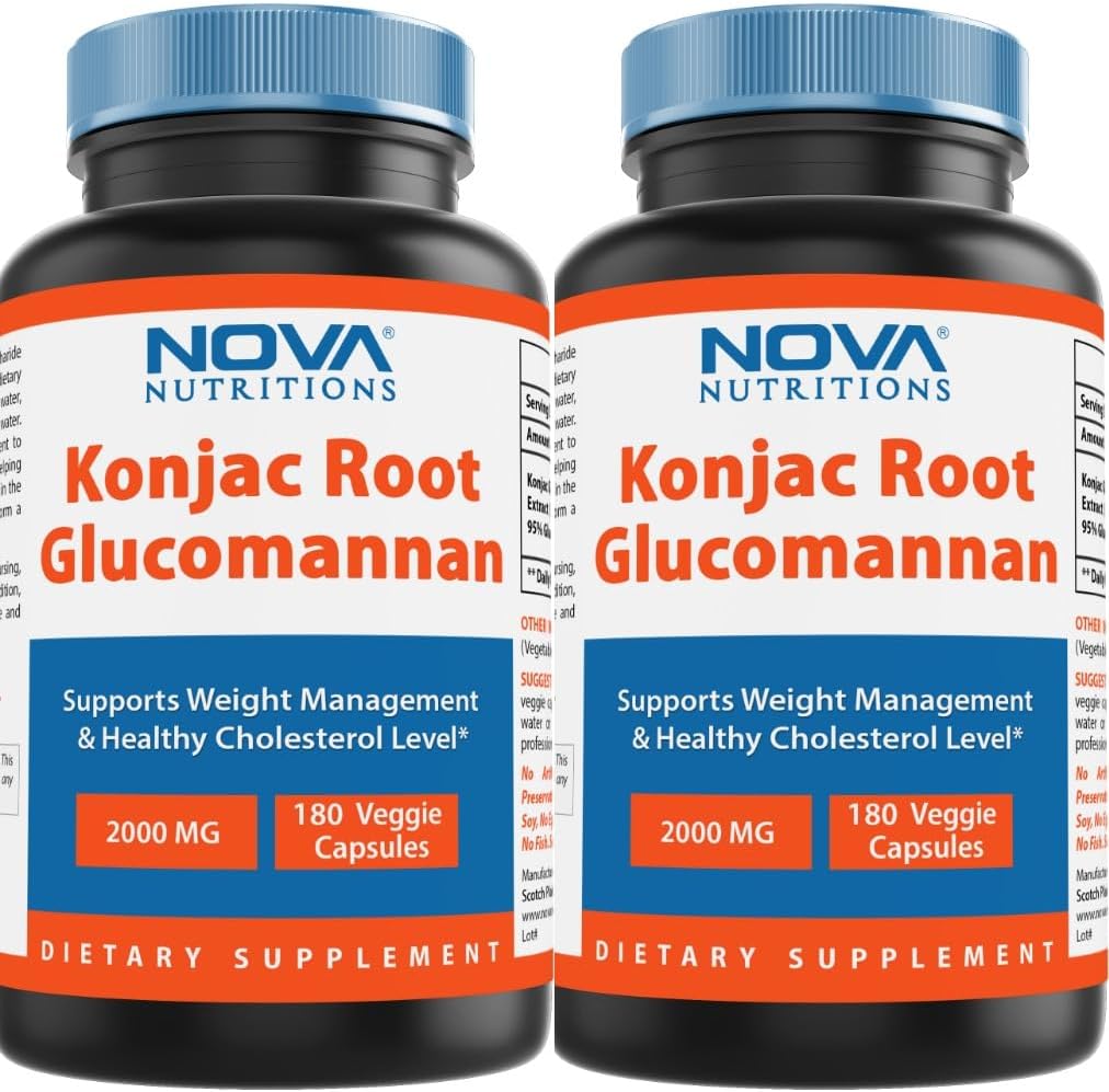 新营养物 2 Pack Konjac Root Glucomannan Capsules 2000 mg/Serving Vegie Caps 180 Counters (共计360 Capsules)