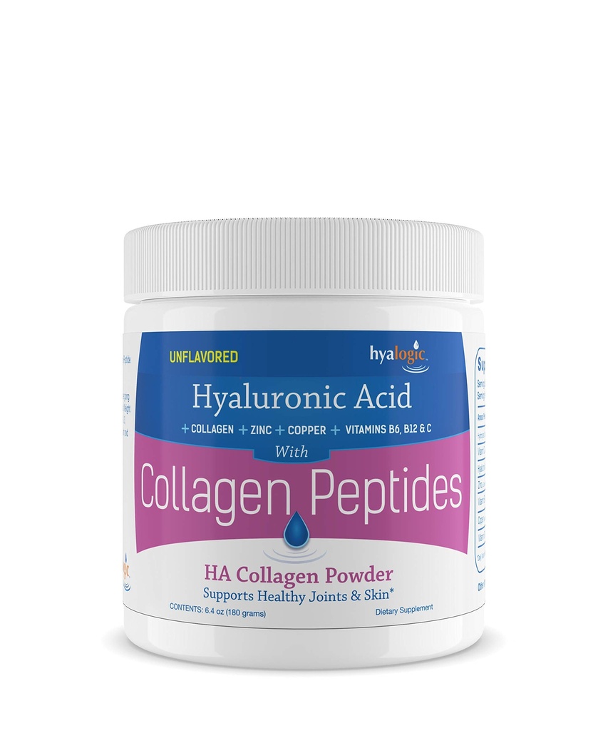 Hyalogic Collagen Peptides Powder w/Hyaluronic Acid,水解型1 & 3,草药,Keto蛋白粉增生剂 毛发增生剂,皮肤,钉子,关节不易混合6.4 oz(180 gr.)