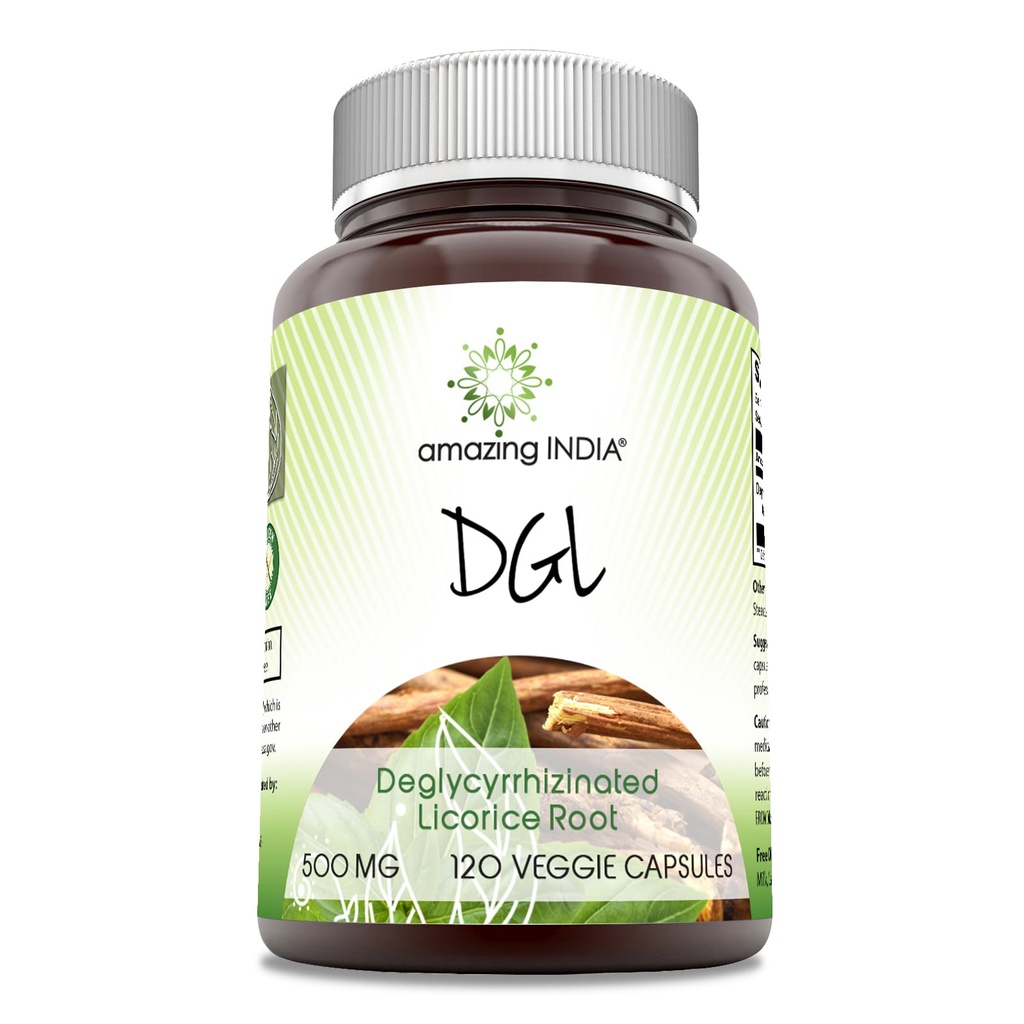 神奇的印度 DGL 500 mg 120 Veggie Capsules 补充 QQ 非GMO QQ Gluten Free
