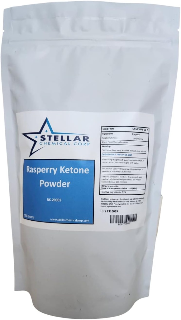Raspberry Ketone Powder – 500格拉姆饮食补充剂,抗氧化剂支持-纯,Gluten免费-每服500毫克