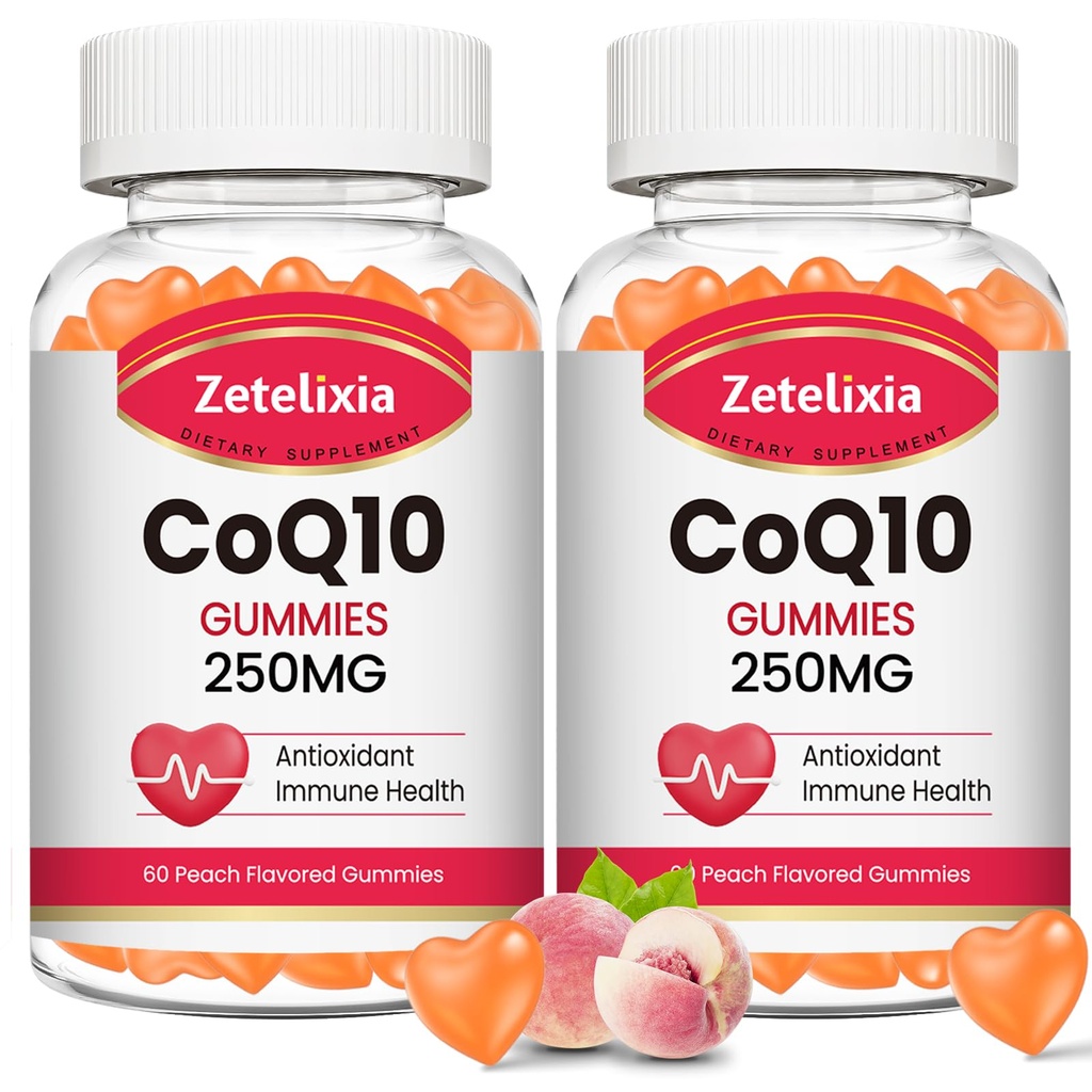 2 Pack CoQ10 Gummys, 5X 更好的吸收Coenzyme Q10 细胞能和抗氧化剂支持, 120 Peach Gummys