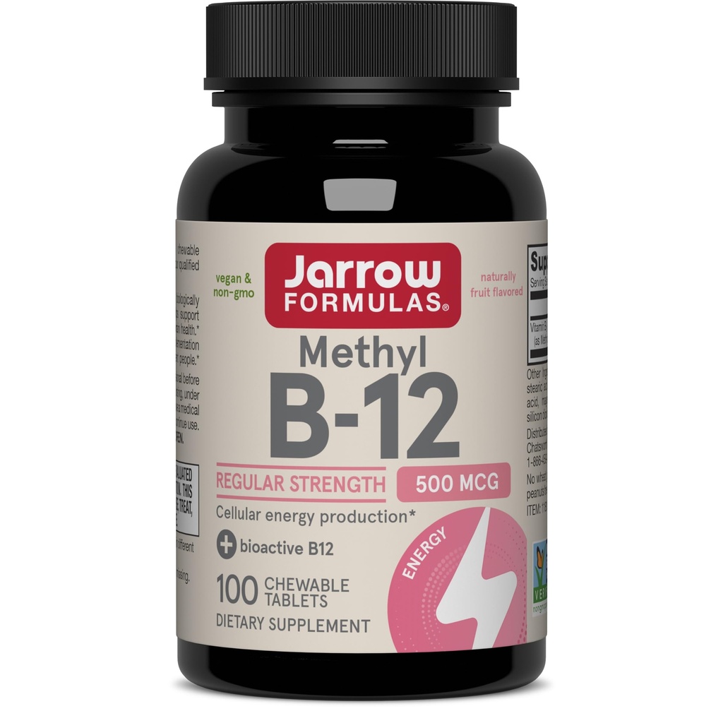 Jarrow 配方 甲基 B-12 片,500 毫克,细胞能量生产和脑健康支持的膳食补充剂,100 樱桃易碎食片,100天供应