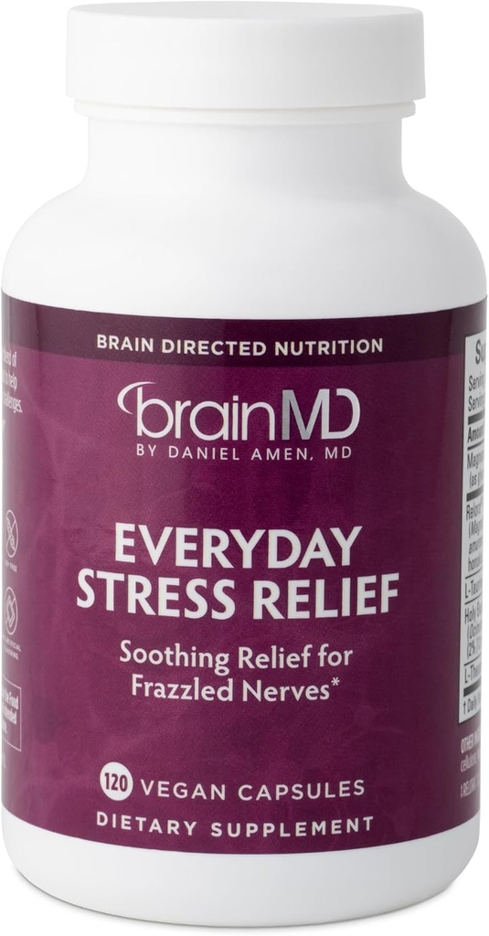 阿门·BrainMD博士 每日缓解压力 - 120个卡普尔,包2 - 促进放松和聚焦 - 非醉 - 格鲁特免费 - 60个总服务
