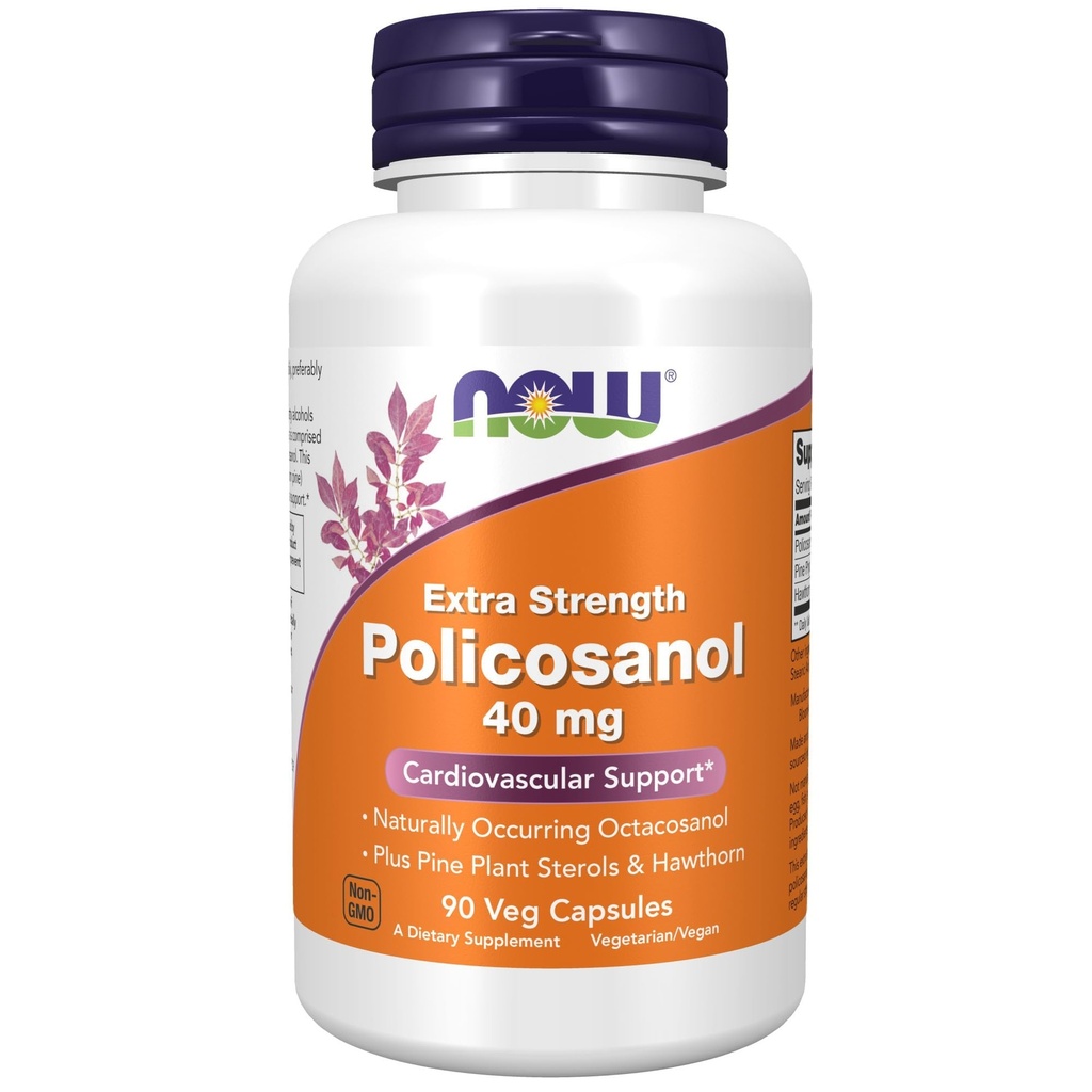 现在食品补充品,Policosanol 40mg 配有松树植物 Sterols 和 Hawthorn, 超强, 90 Veg Capsules