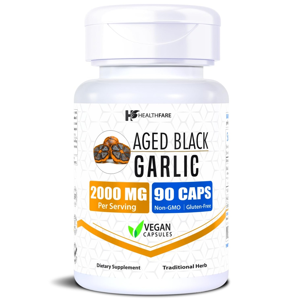 健康法尔 黑蒜年老补充药 | 2000mg 等效药 | 90 Vegan Capsules | 发酵 无色蒜年提取剂 | 高概率抗氧化剂补充剂 | Non-GMO, Gluten-free | 美国制造