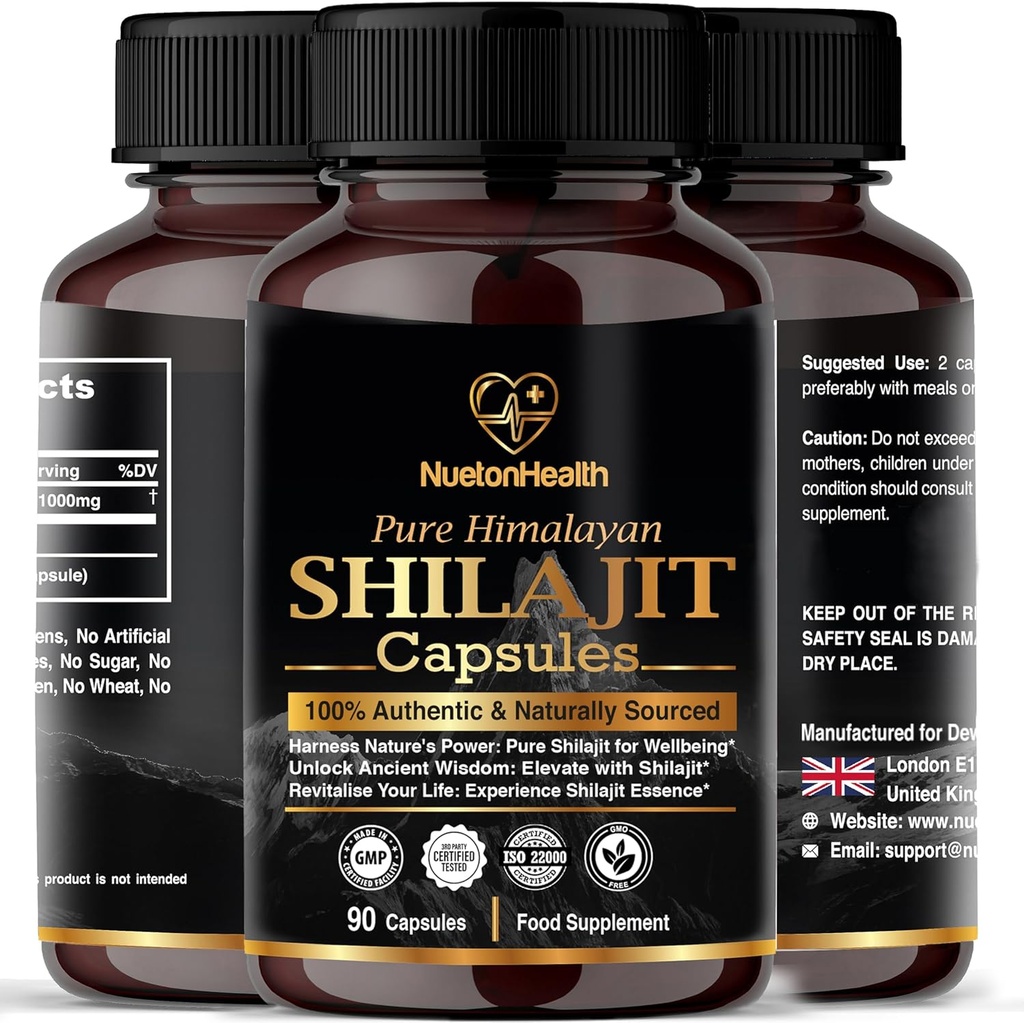 喜马拉雅省Shilajit Capsules - 100%纯和天然 90 Vegan 药丸 - 黄金级健康、男女能源和生命力补充 - A级Shilajit Rich in Fulvic & Humic Acid
