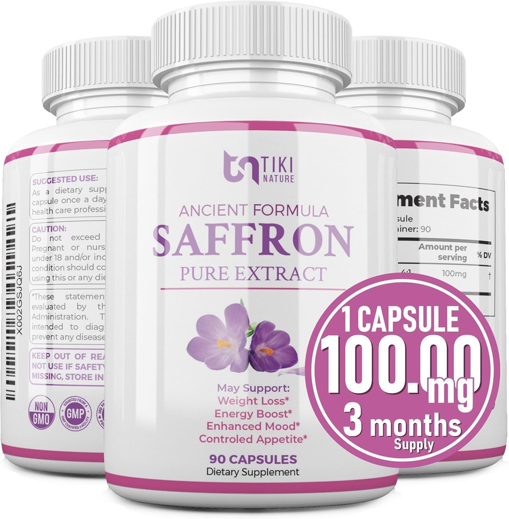 Saffron 提取补充100mg - 强力Mood 支持Saffron 补充支持眼和心脏健康 - 抗氧化剂和Mood助推器
