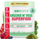 GOBIOTIX 超级绿与红粉 - 红与绿色超级食品 - 亲生补充 - 消化酶和甜菜根粉 - 有机全食补充(Pom Raspberry, 1 Pack)