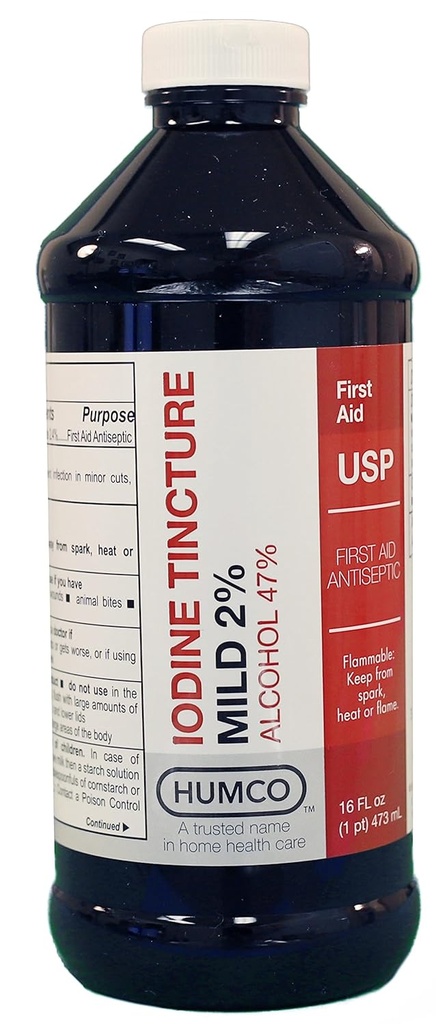 (原始内容存档于2019-10-21). Humco Iodine Tincture Mild 2%, USP, 16 oz.