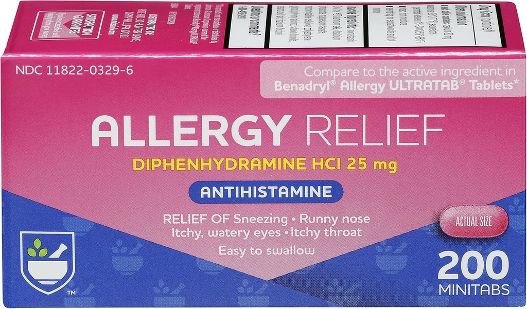 Rite Aid Antihistamine Allergy Relief with Diphenhydramine | Allergy Medicine | Easy-to-Swallow Small Tablet Size Allergy Relief | Common Cold & Respiratory Allergy Medication (200 Count)