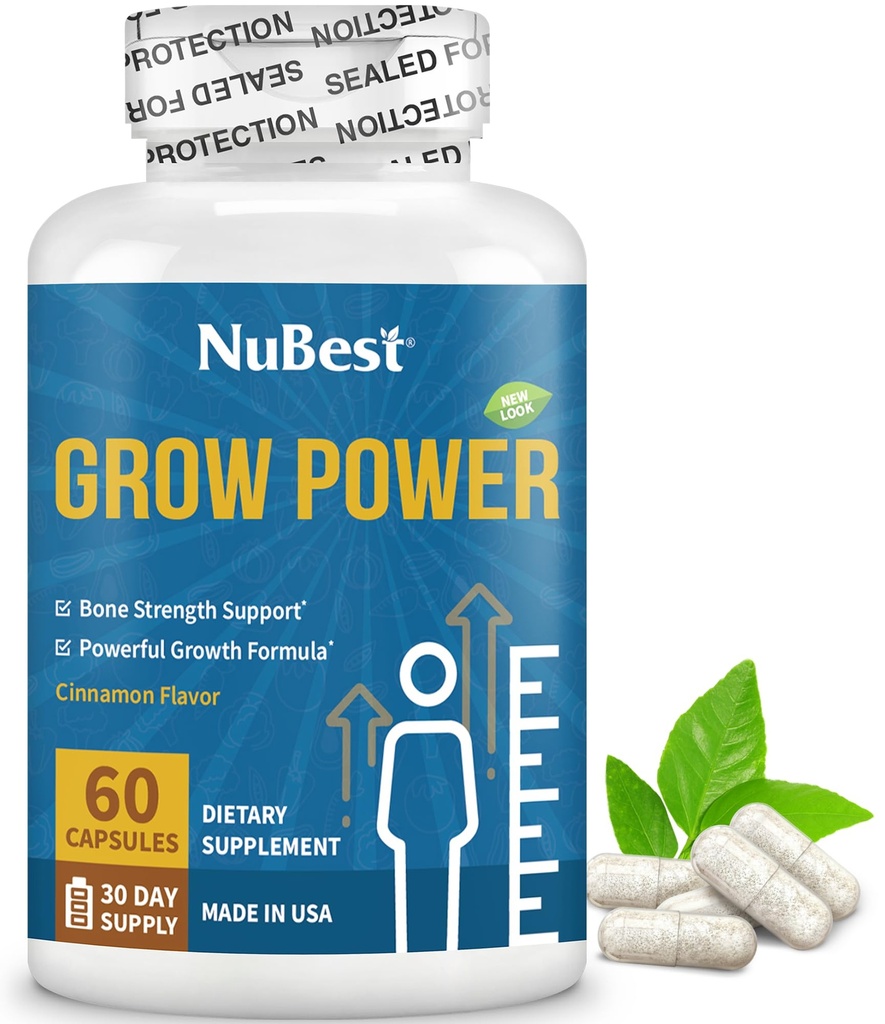 NBest Grow Power - 钙补充剂,镁补充剂,含有维生素D3,B6,锌,磷和强骨多维特敏,10岁+ | 60卡普尔 1个月供应量