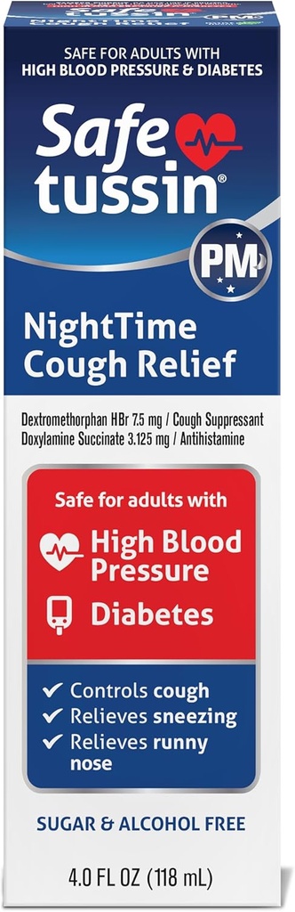 Safetussin PM 夜间 cough Relief Syrup, 4 Ounce瓶装