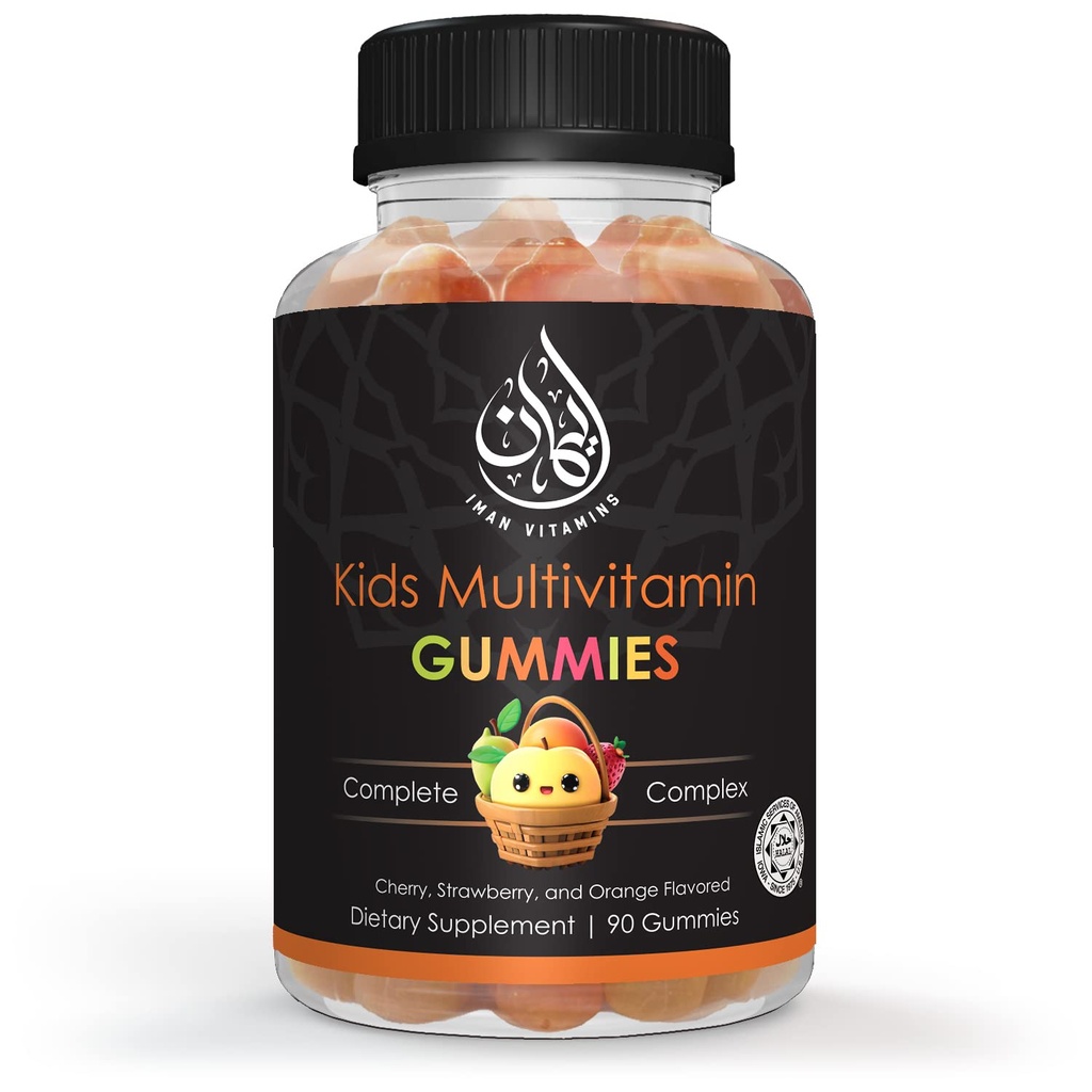 Halal Kids Multivitamin Gummys 维他命 C, D, Zinc, A, E, B6, B12, Biotin, Folate, Inositol – 强化代谢,骨骼和豁免 – 维他命 – Gluten Free – 90 Count