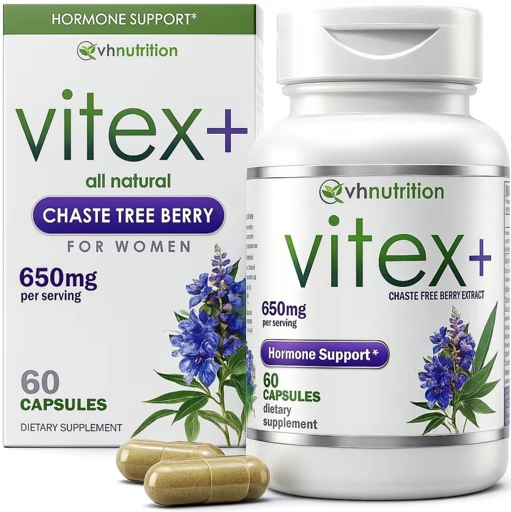 VH 营养 VITEX+ 女性 Vitex Chasteberry 补充 | 激素平衡* 和生育支持 * 650 mg 由 Vitex Berry 提取粉末 | 60 Capsules