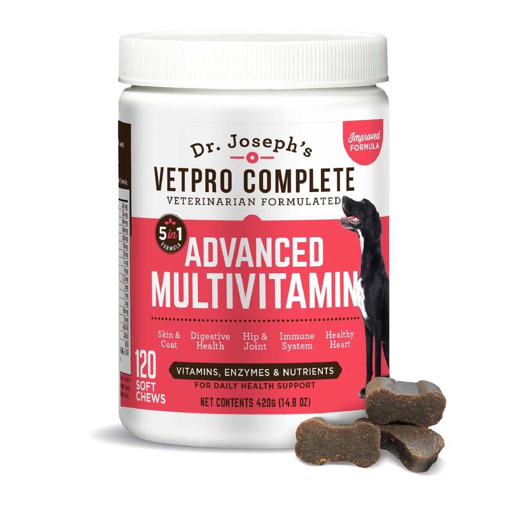 Joseph博士的 " VetPro Complete Multivevitamin Dog Supplement " ,120 Counter(Large Dog 60 Day Supplement),5in1 Chew with Vitamins, Ezymes & Nutrients, Hip & United Health, Immune System & Alfergy Supports (英语:Immune System & Alfergy Supports), 5in1 Chew 配有维生素,酶和营养素,Hip & 联合健康,Immune System and Allgy 配给药(英语:Hip & Unit)
