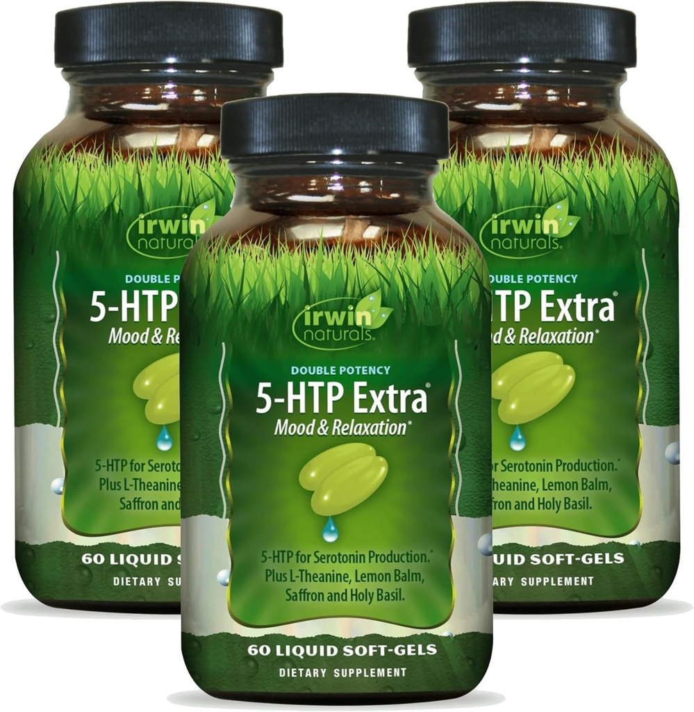 Irwin Naturals 双机型 5-HTP Extra - 60 液态软胶,包 3 - 用于放松和血清宁生产 - 90 总功率