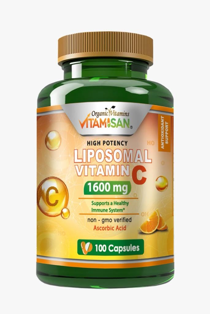 VITAMISAN Liposomal 维生素C - 100 Capsules - 高吸收 Ascorbic Acid - 可能支持无转基因抗氧化剂的免疫系统和Collagen强化剂