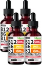 (4包) 维生素B12和B6液滴,B12 亚语维生素B复合体 - B12 维生素5000mcg - B12 甲基Cobalamin for Energy, Brain, and Heart Supports, 27,200mcg, 草莓, 80 services