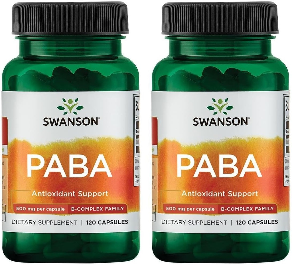 Swanson PABA - 强大的B复合支持红血球形成 - 叶酸成分 辅助细胞供氧和皮肤健康支持 - (120卡普尔,每包500毫克) (2包)