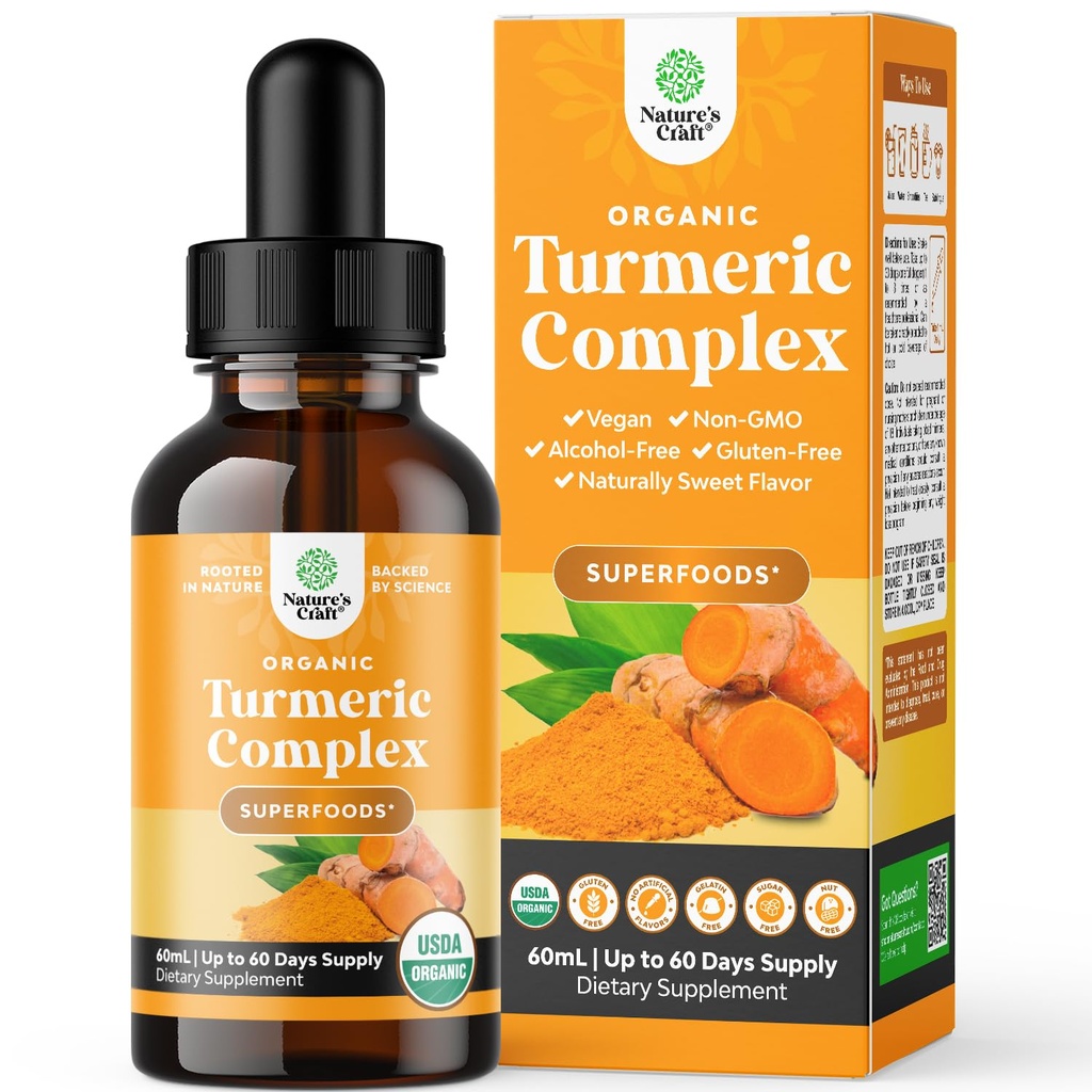Organic Turmeric Liquid Drops for Adults - Turmeric Curcumin with Black Pepper, Cinnamon & Ginger Extract Liquid for Joint Pain, Mobility & Inflamation - Curcumin Drops for Immune Support - 2 Fl Oz