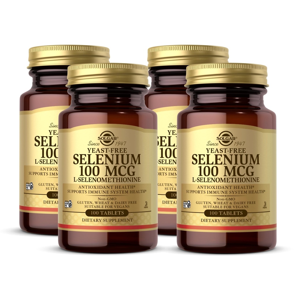 Solgar Yeast-Free Selenium 100 mcg-100 片,包 4 - 支持抗氧化剂和免疫系统健康 - 非GMO,Gluten Free,乳品自由,Kosher - 400 总服务量