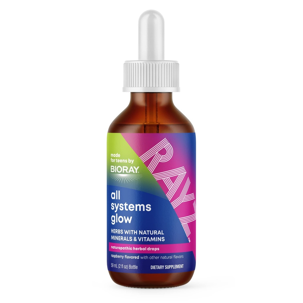 BIORAY RAYZ 所有系统 Glow, Raspberry Flavor - 2 fl oz - 方便来源 12-18岁青少年维生素和矿物