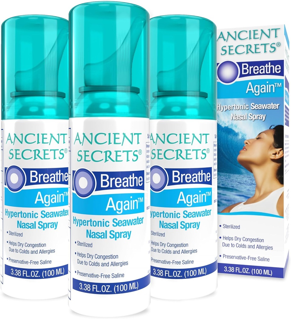 ANCIENT SECRETS Saline Nasal Spray - Breath Again Hypertonic Seater Nasray, Allergy & Sinus Relief, Nasal Conception Moisturizer, 3.38 Fl Oz (第3页)