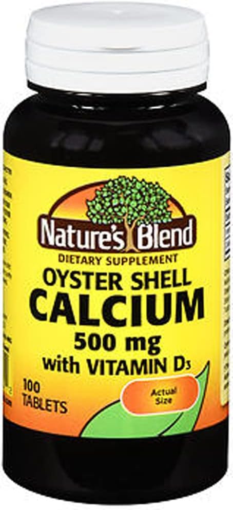 大自然的Blend Oyster Shell Calcium 500 mg 配有维生素D3,100 板块(Pack of 3)