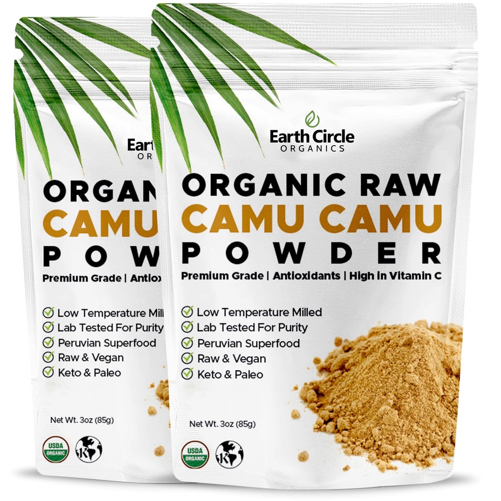 地球圈有机物 Camu Camu 粉末 — 有机 Raw Berry 粉末,含有天然维生素C和抗氧化剂 — Vegan, Kosher, 非GMO 豁免和能源超级食品 — 3oz (Pack of 2)