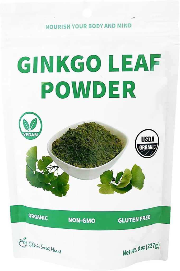 Chérie Sweet Heart Organization Ginkgo Biloba 叶粉, Filler Free, 无转基因生物, Vegan 友好(8 Ounce)