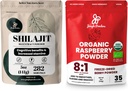 丛林粉末超级食品盒:5oz Raw Shilajit & 5oz Organic Raspberry Powder Combo - 男子能源支持,Imune Boost,USDA 认证的冻结-烤肉,滑块的红色Raspberry