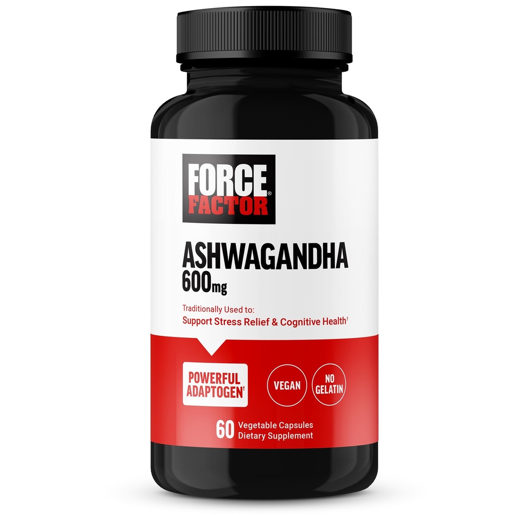 Force Factor Ashwagandha Supplements Made with Premium Vegan Ashwagandha Powder, Adaptogens to Support Stress and Cognitive Health, No Gelatin, Non-GMO, 60 Capsules