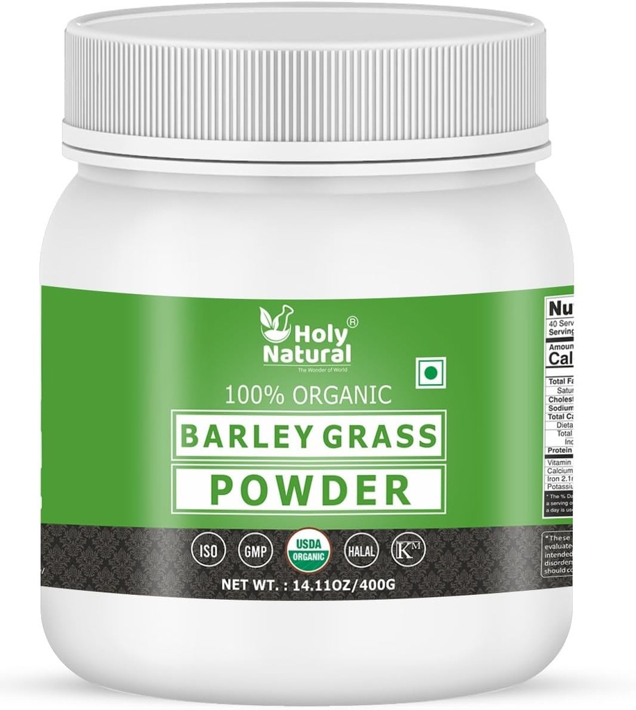 有机大麦草粉 - 14.11 oz/400 gm, 纯天然I 营养 完成 I 混合成平滑或Juice I Raw, Greenish like leades, no presentive, Non GMO