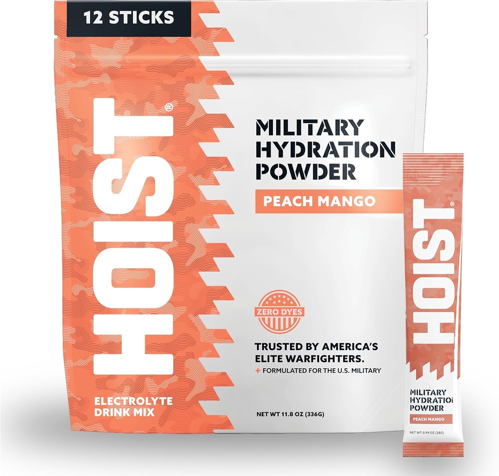 HOIST Electrolyte Drink Mix Powder Sticks – 快速补水,军用水分公式 桃芒果(12个单服务包)