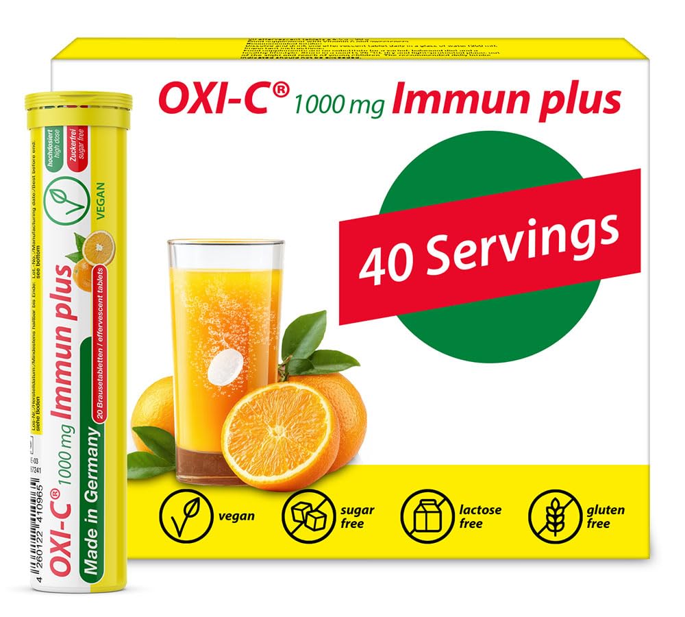 T&D Oxi C 1000 mg 维生素C - 40 Vegan 饮料 Effervescent 药片 - 橙色火焰 - 德国制造