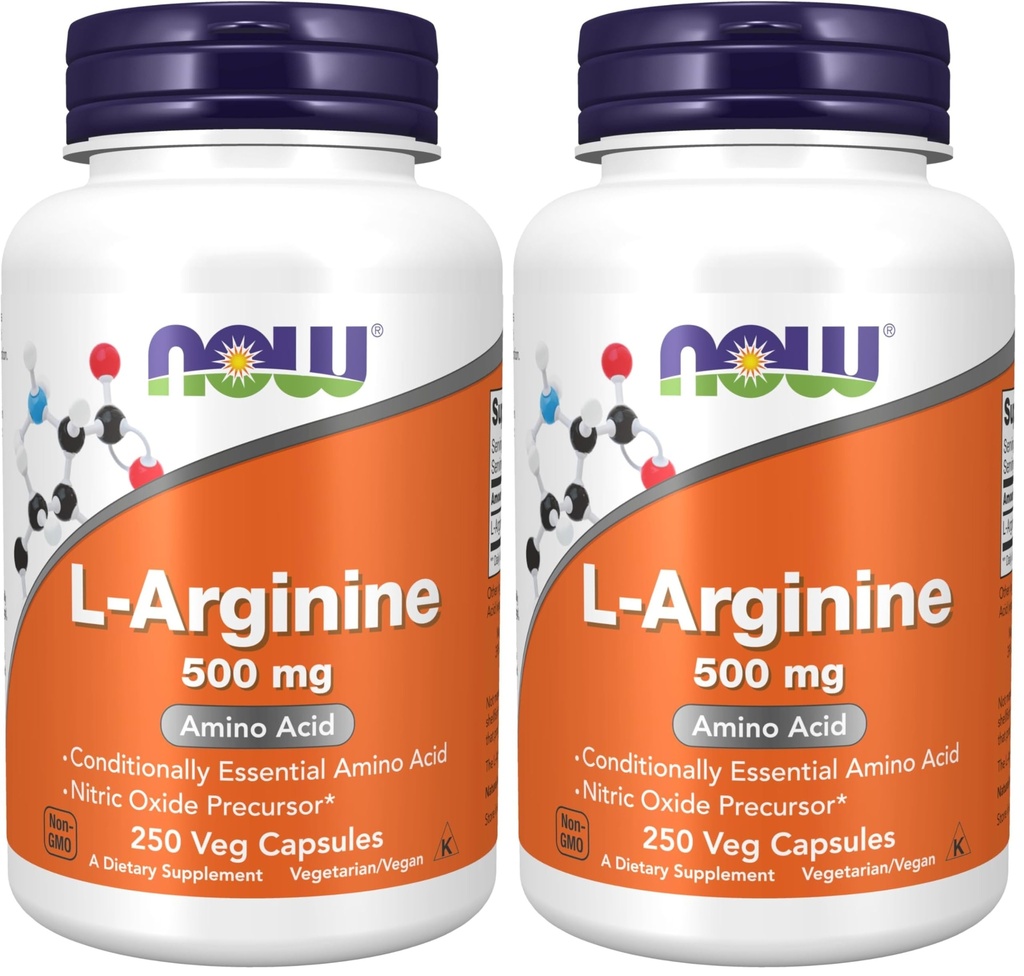NOW 补充剂,L-Arginine 500 mg,硝氧化物前体*,氨基酸,250 Veg Capsules(包2)