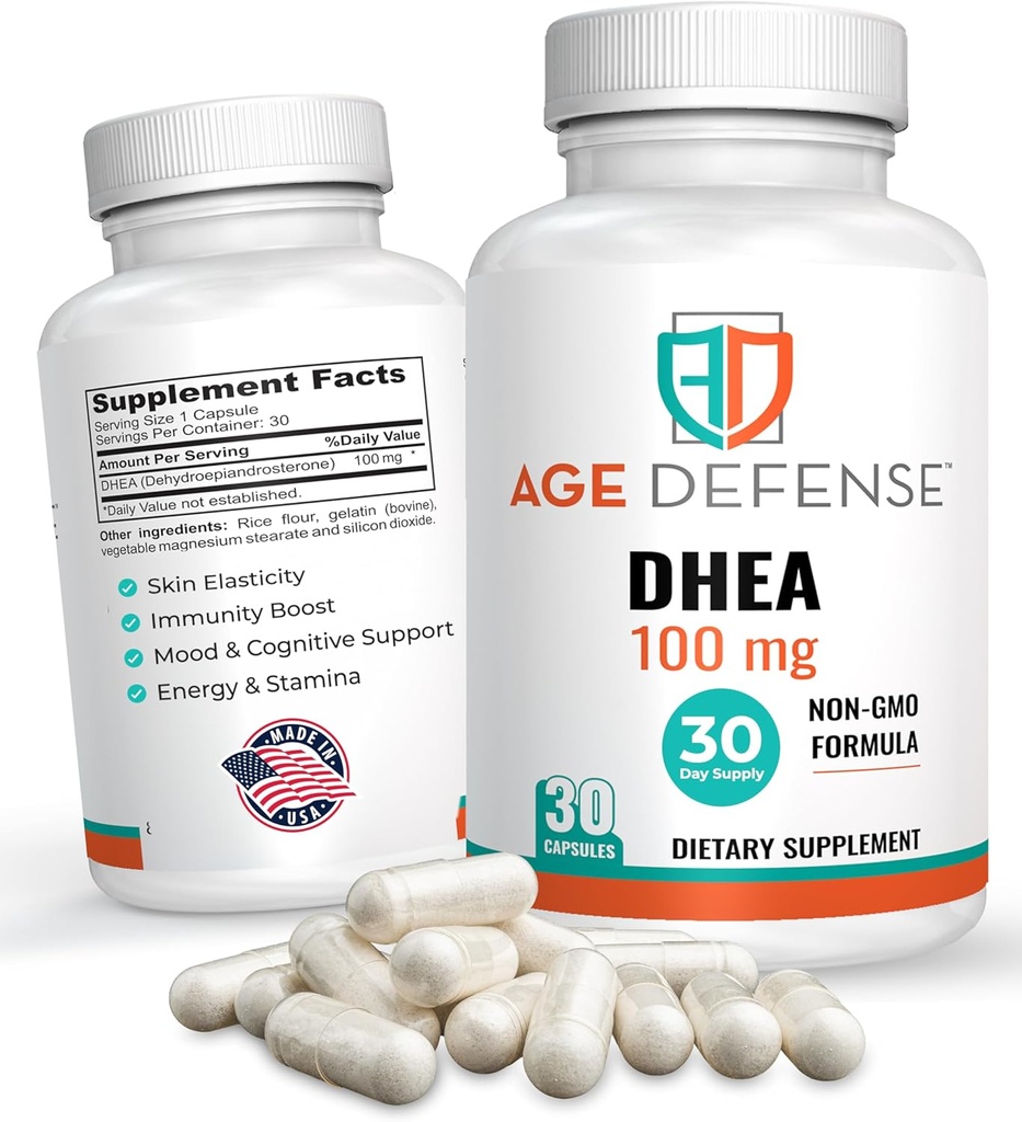 DHEA Capsules - DHEA 补充 - 自然能源支持和免疫支持 - 支持生命力,皮肤弹性,和总体健康 - DHEA 补充 女性和男性(100毫克)